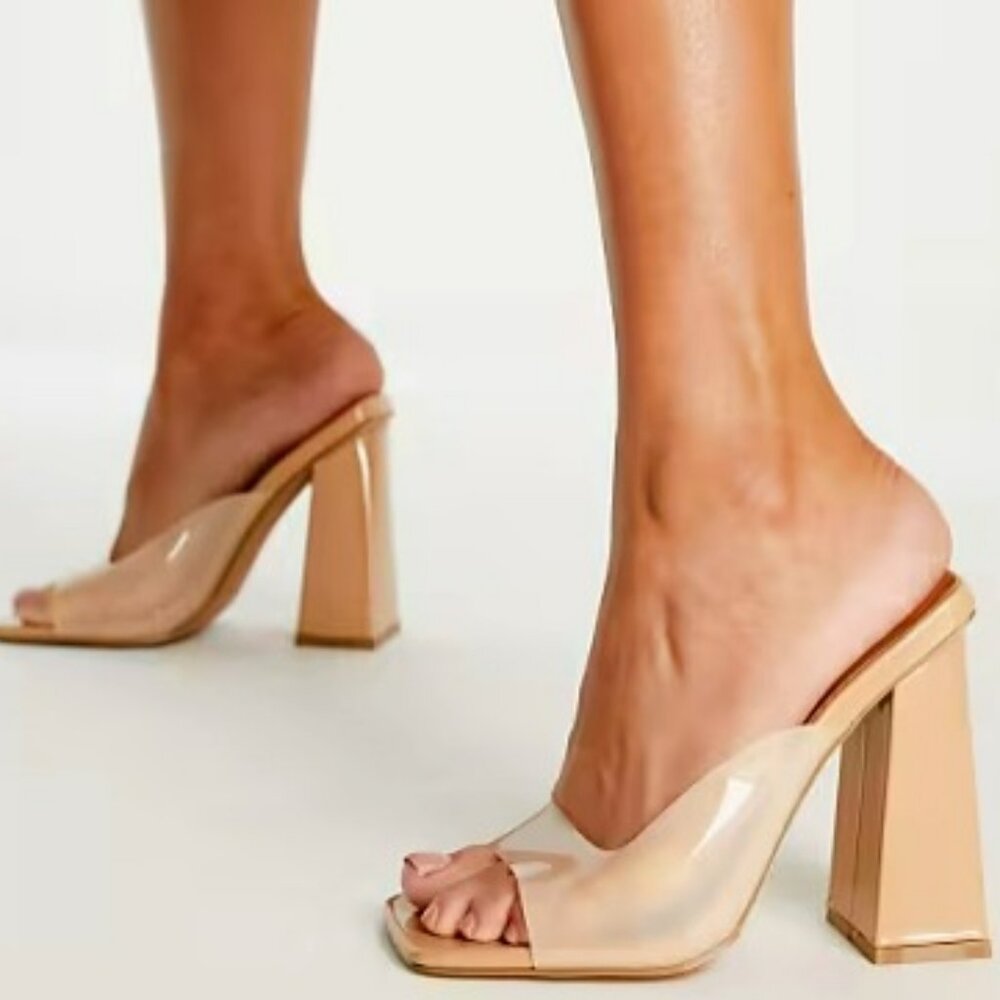 Simmi London Clear Mule Heeled Sandals - Camel - US 8